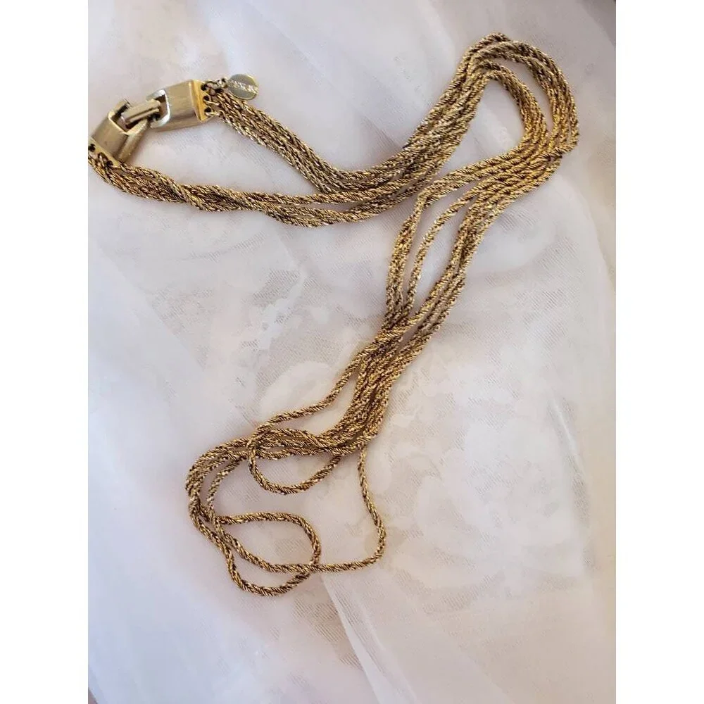 Vintage Park Lane Gold Tone Triple Chain Necklace, Rope Chain